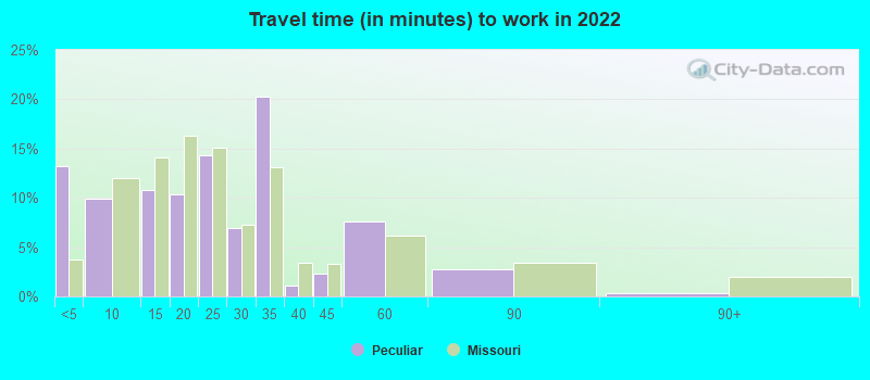 Travel time (in minutes) to work in 2022