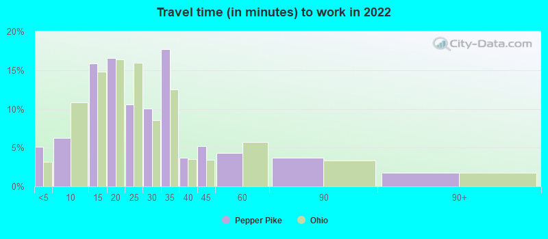 Travel time (in minutes) to work in 2022