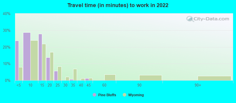 Travel time (in minutes) to work in 2022