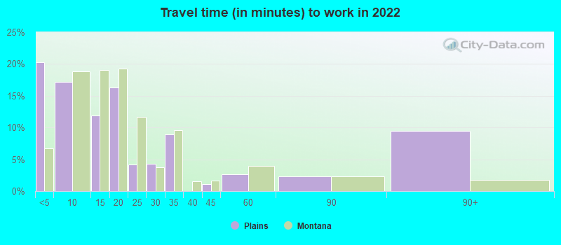 Travel time (in minutes) to work in 2022