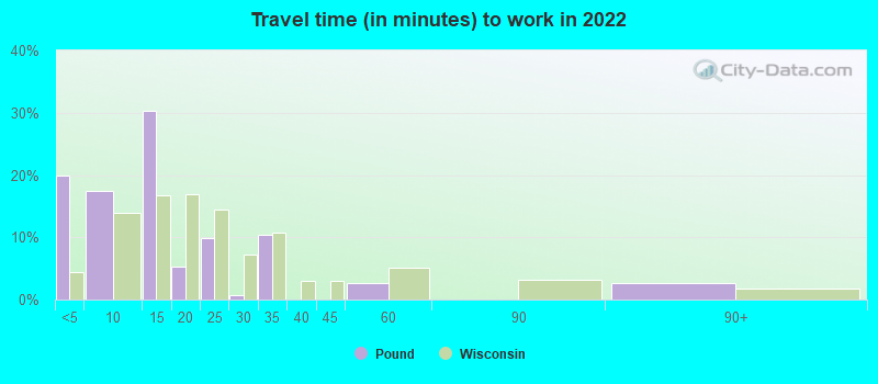 Travel time (in minutes) to work in 2022