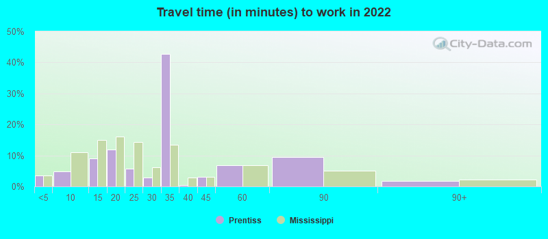 Travel time (in minutes) to work in 2022