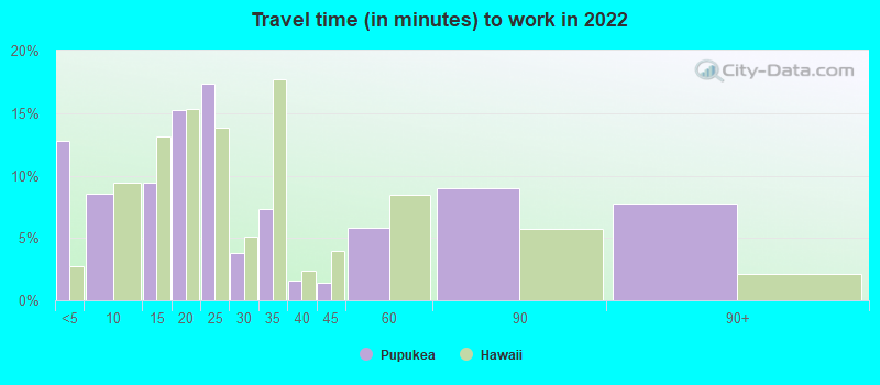 Travel time (in minutes) to work in 2022