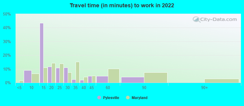 Travel time (in minutes) to work in 2022