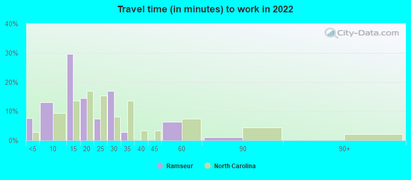 Travel time (in minutes) to work in 2022