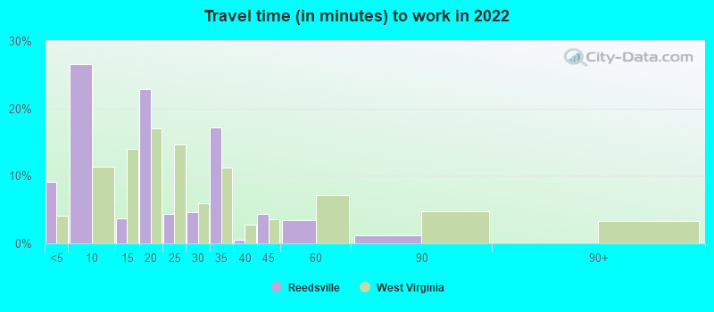 Travel time (in minutes) to work in 2022