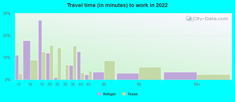 Travel time (in minutes) to work in 2022