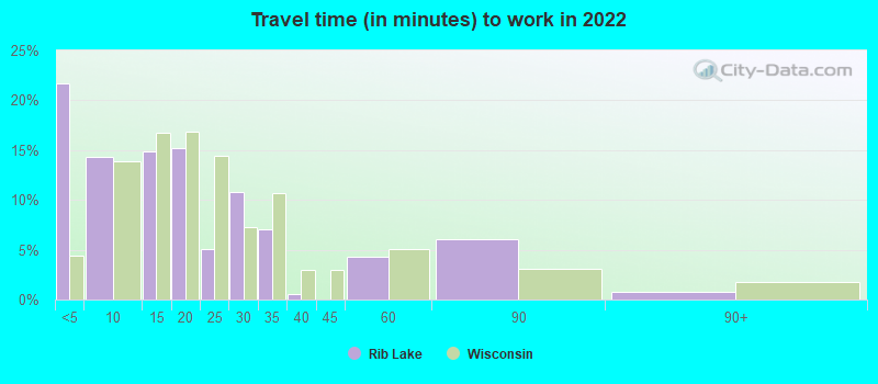 Travel time (in minutes) to work in 2022