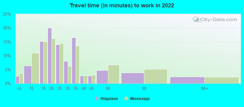 Travel time (in minutes) to work in 2022