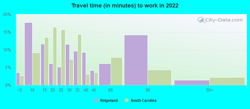 Travel time (in minutes) to work in 2022