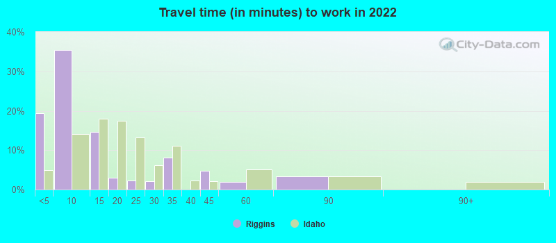 Travel time (in minutes) to work in 2022