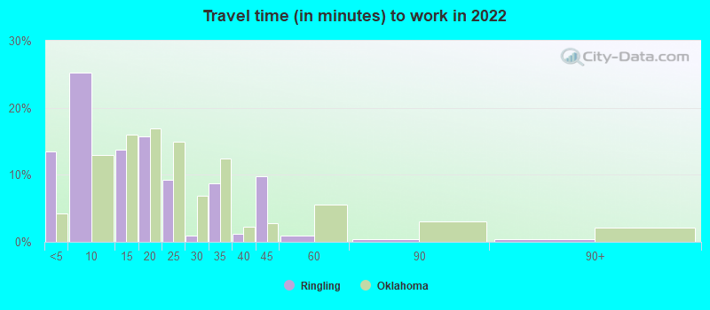 Travel time (in minutes) to work in 2022