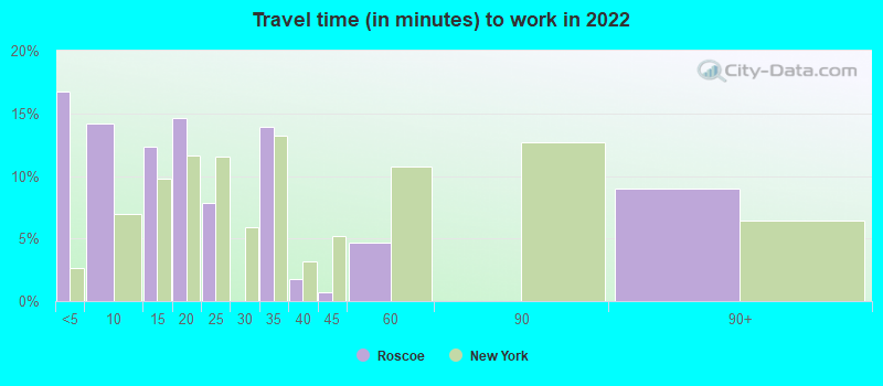 Travel time (in minutes) to work in 2022