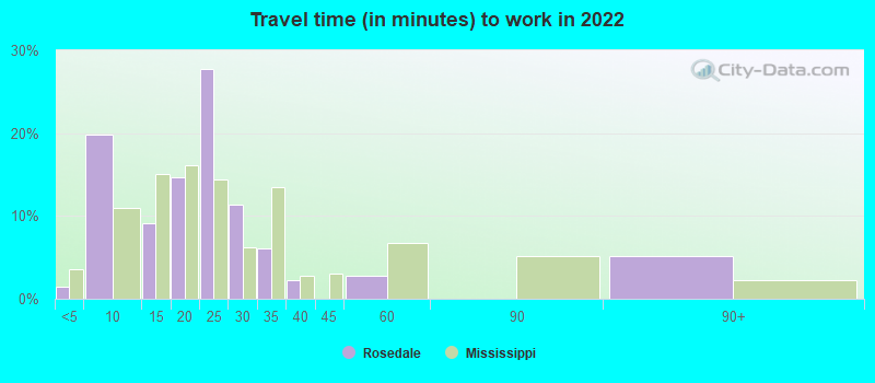 Travel time (in minutes) to work in 2022