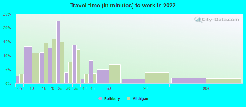 Travel time (in minutes) to work in 2022