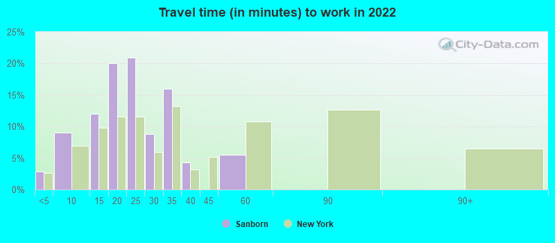 Travel time (in minutes) to work in 2022