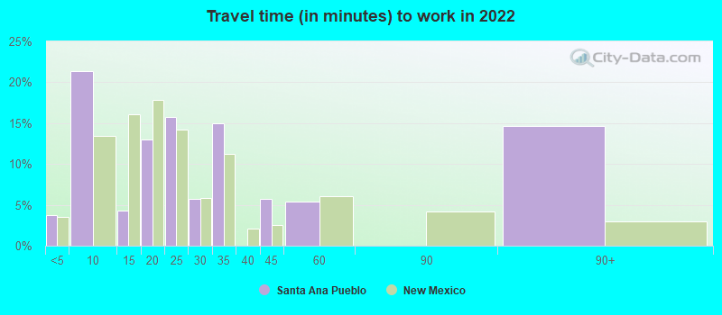 Travel time (in minutes) to work in 2022