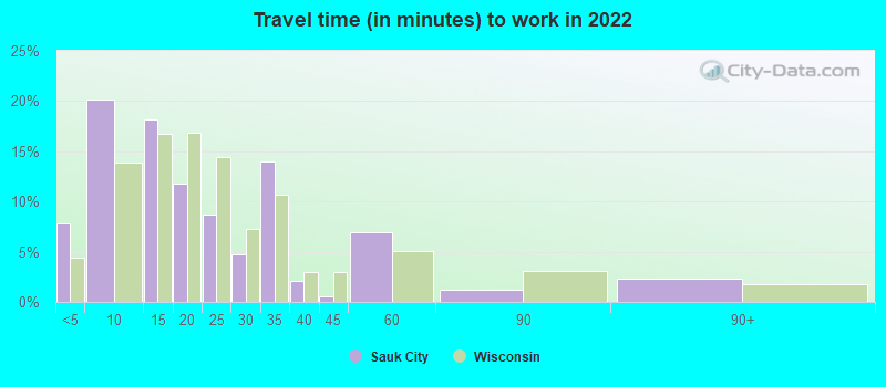 Travel time (in minutes) to work in 2022