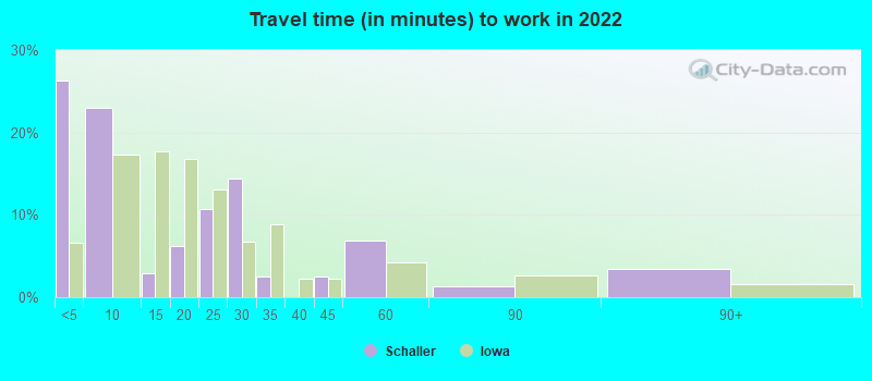 Travel time (in minutes) to work in 2022