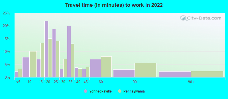 Travel time (in minutes) to work in 2022