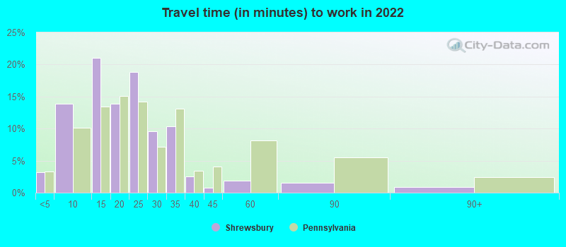 Travel time (in minutes) to work in 2022