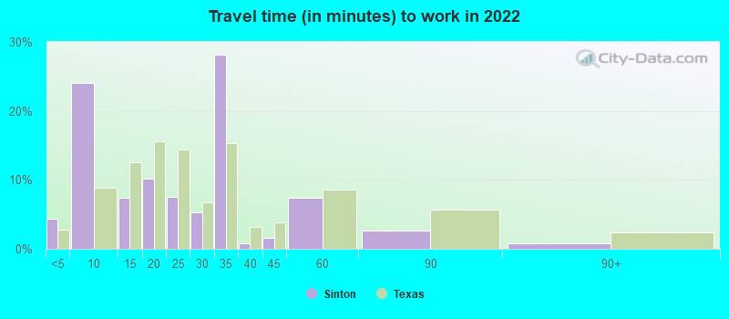 Travel time (in minutes) to work in 2022