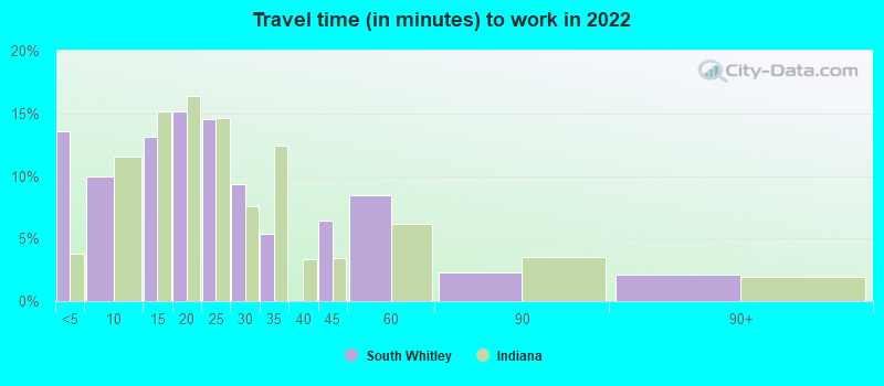 Travel time (in minutes) to work in 2022