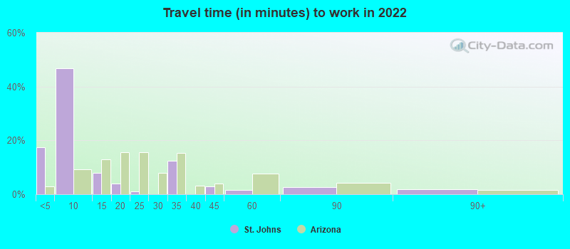 Travel time (in minutes) to work in 2022