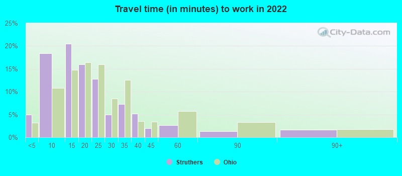 Travel time (in minutes) to work in 2022