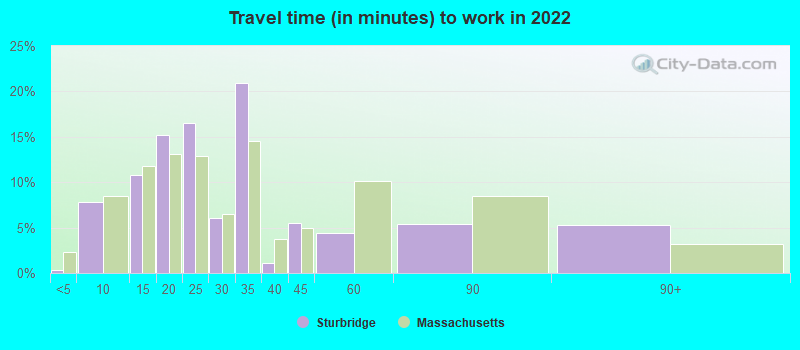 Travel time (in minutes) to work in 2022