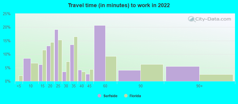 Travel time (in minutes) to work in 2022