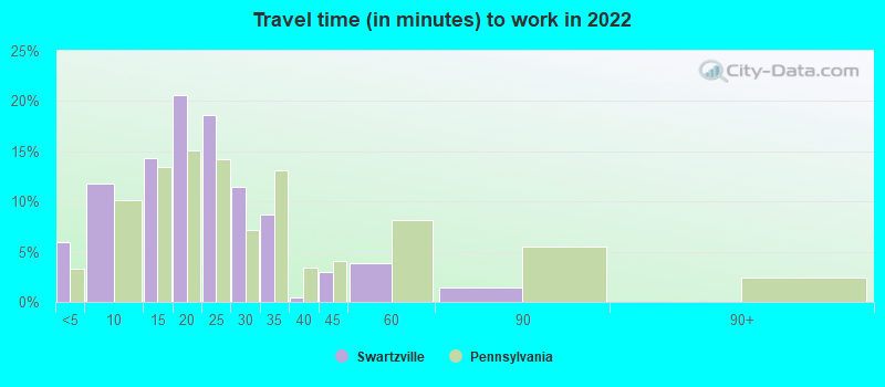 Travel time (in minutes) to work in 2022