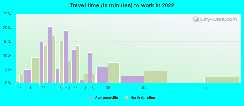 Travel time (in minutes) to work in 2022