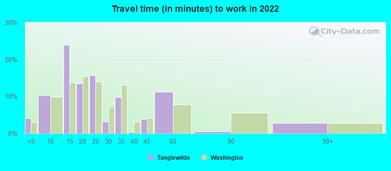 Travel time (in minutes) to work in 2022