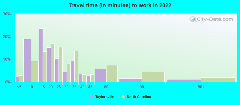 Travel time (in minutes) to work in 2022