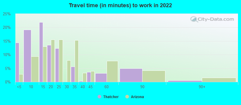 Travel time (in minutes) to work in 2022