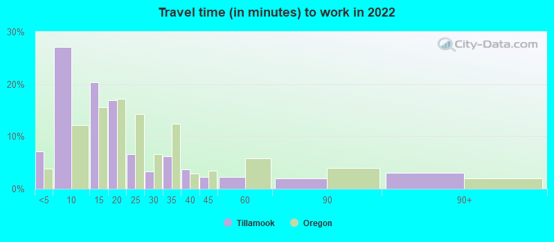 Travel time (in minutes) to work in 2022