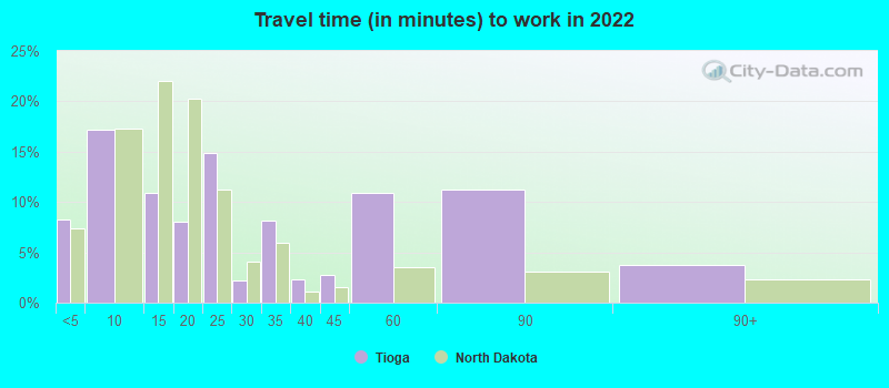 Travel time (in minutes) to work in 2022