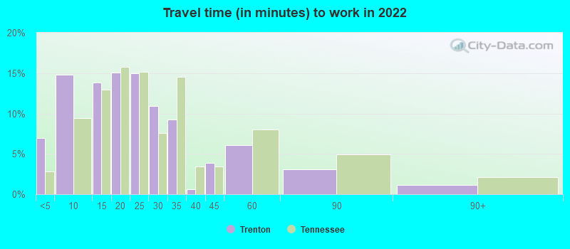 Travel time (in minutes) to work in 2022