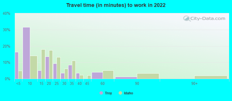 Travel time (in minutes) to work in 2022