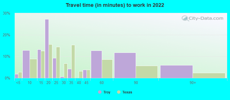 Travel time (in minutes) to work in 2022