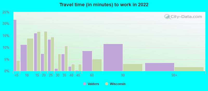 Travel time (in minutes) to work in 2022