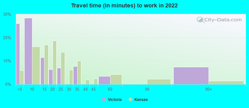 Travel time (in minutes) to work in 2022