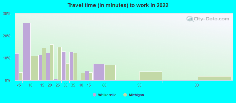 Travel time (in minutes) to work in 2022