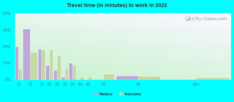 Travel time (in minutes) to work in 2022