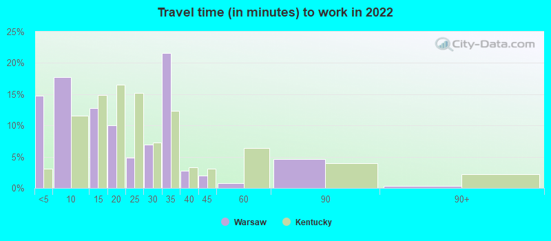 Travel time (in minutes) to work in 2022