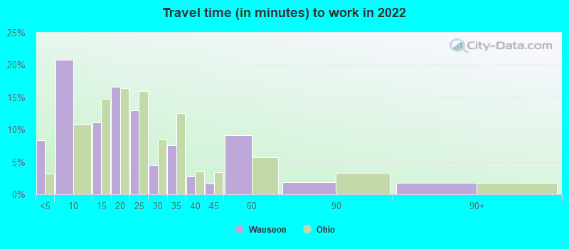 Travel time (in minutes) to work in 2022