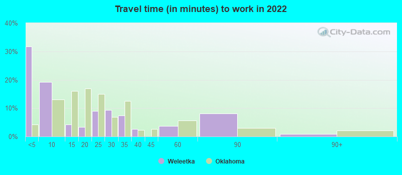 Travel time (in minutes) to work in 2022