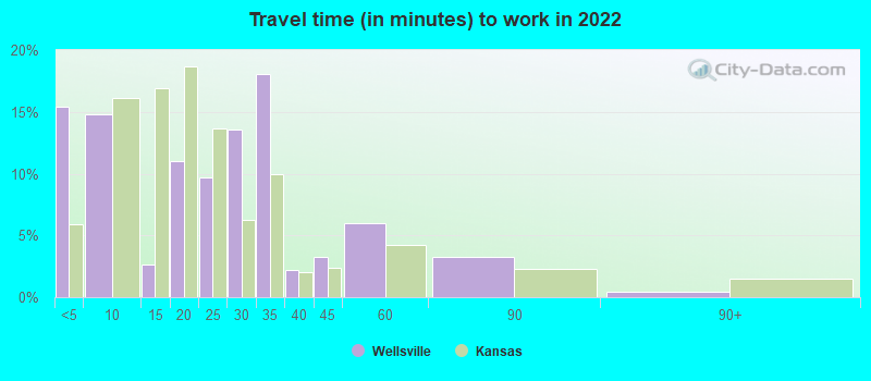 Travel time (in minutes) to work in 2022