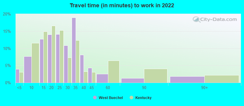 Travel time (in minutes) to work in 2022